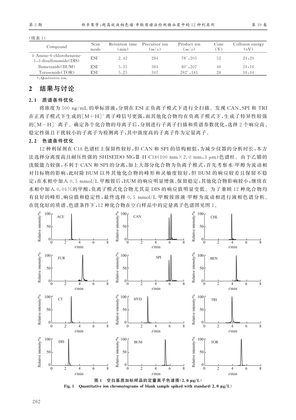 超高效液相色谱-串联质谱法检测猪血浆中的12种利尿剂.pdf_第3页