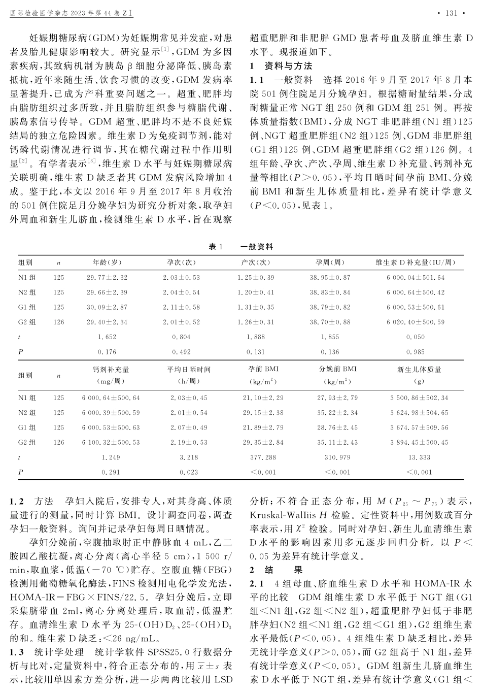 超重肥胖和非肥胖妊娠期糖尿病患者母血及脐血维生素D水平研究.pdf_第3页