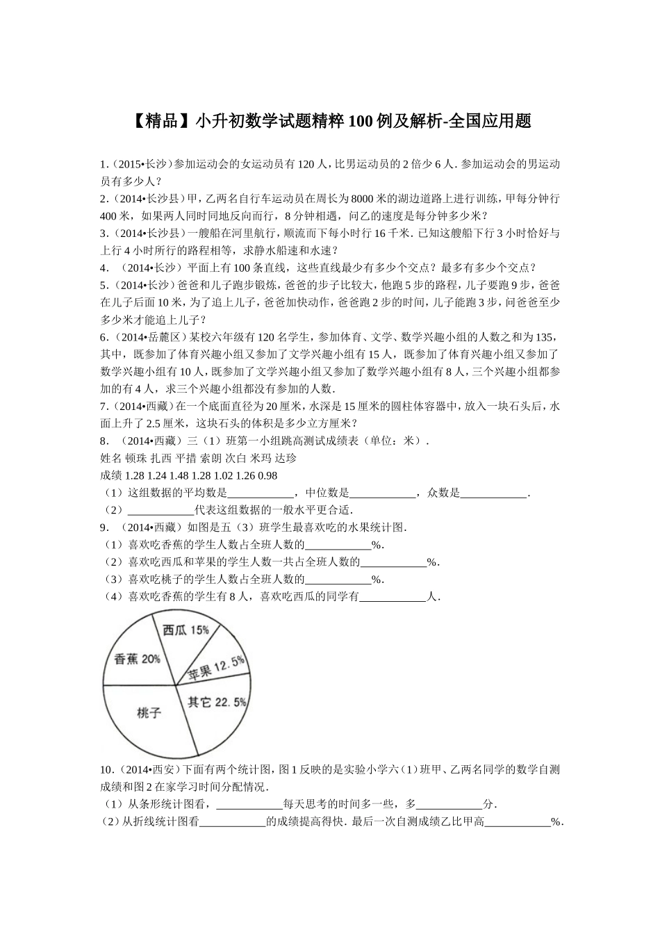 【精品】小升初数学试题精粹100例及解析全国应用题(1).doc_第1页