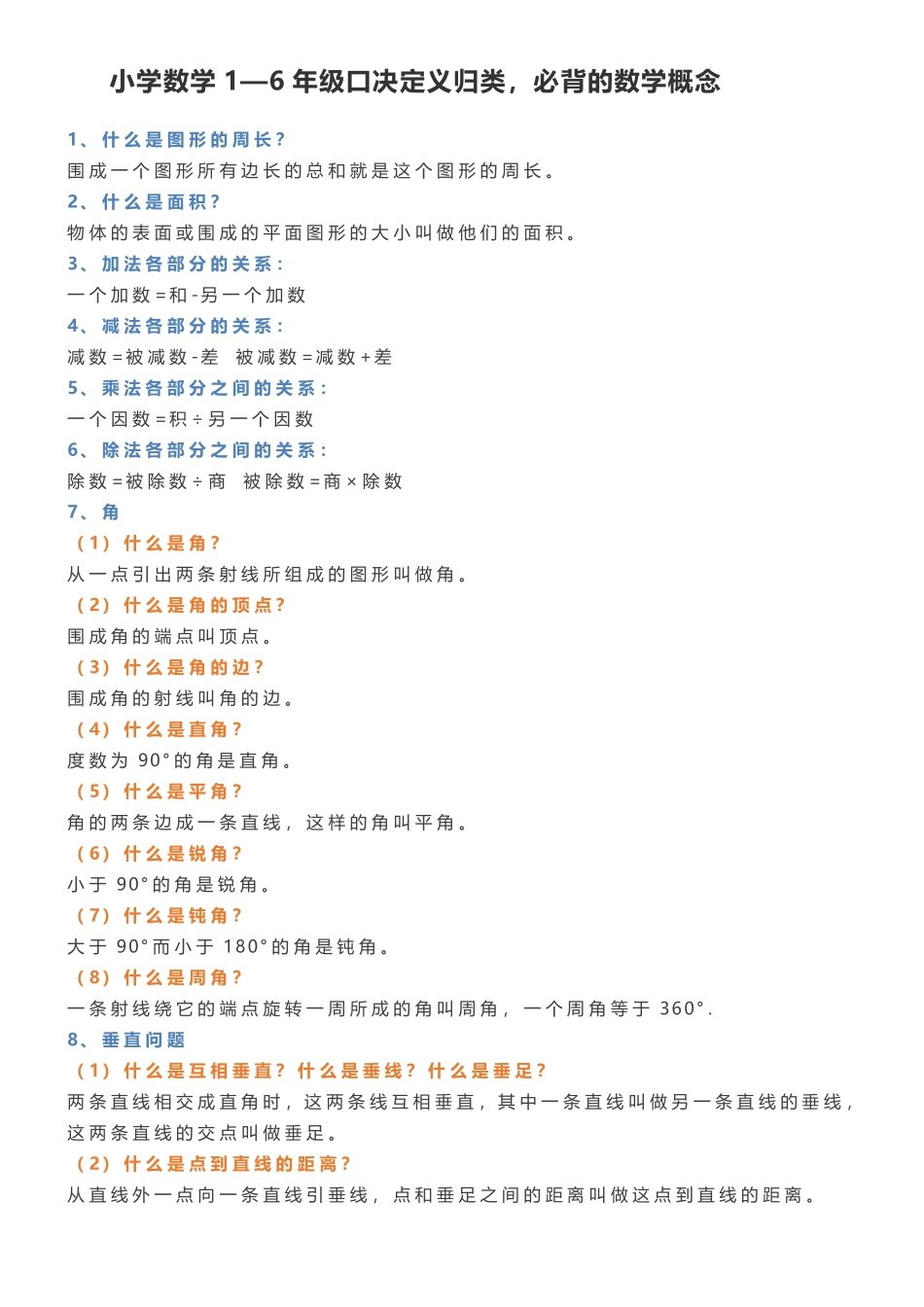 小学数学1—6年级小升初口决定义归类必背的数学概念.pdf_第1页