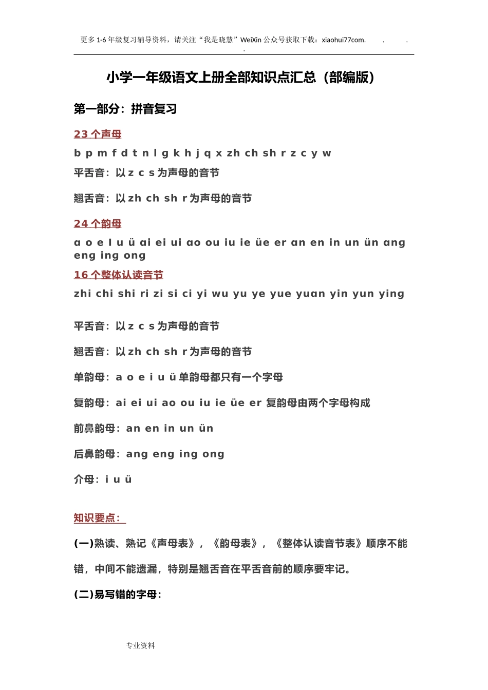 部编一年级语文(上册)全部知识点汇总.doc_第1页
