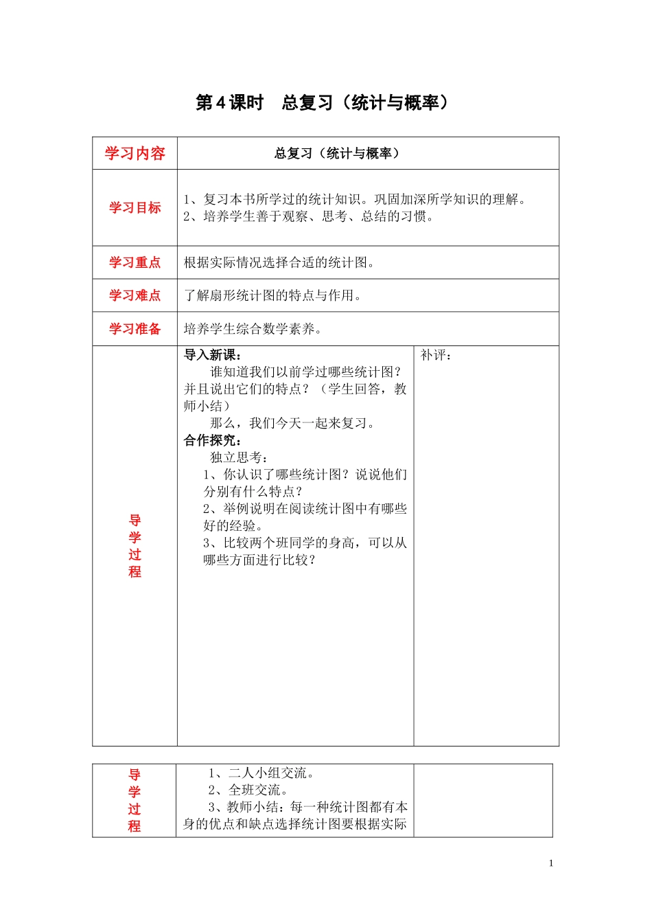 第4课时总复习（统计与概率）.doc_第1页