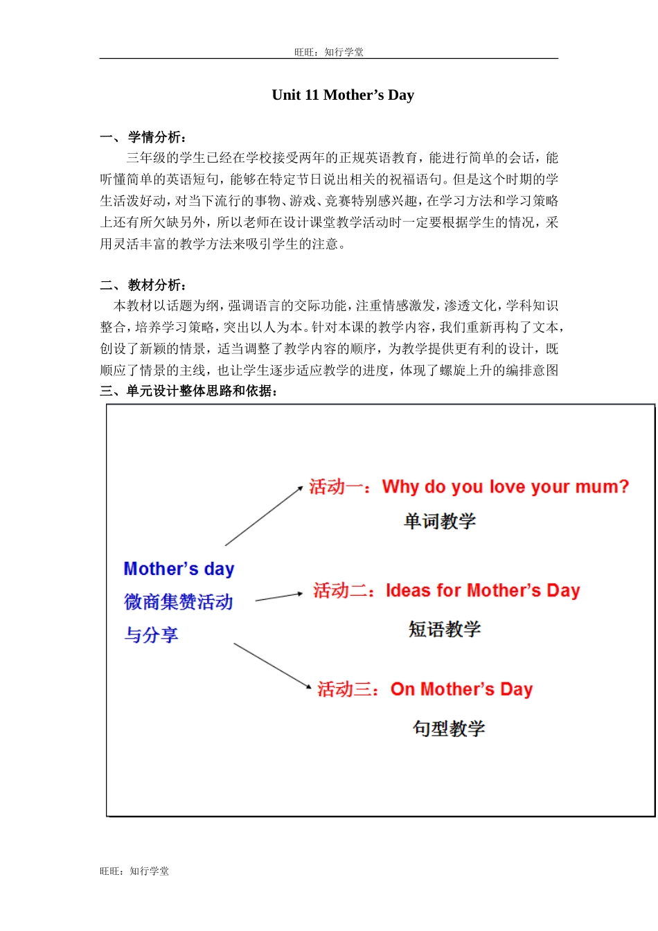 牛津上海版三下Unit 11《Mother’s Day》（第1课时）word教案【旺旺：知行学堂】.doc_第1页