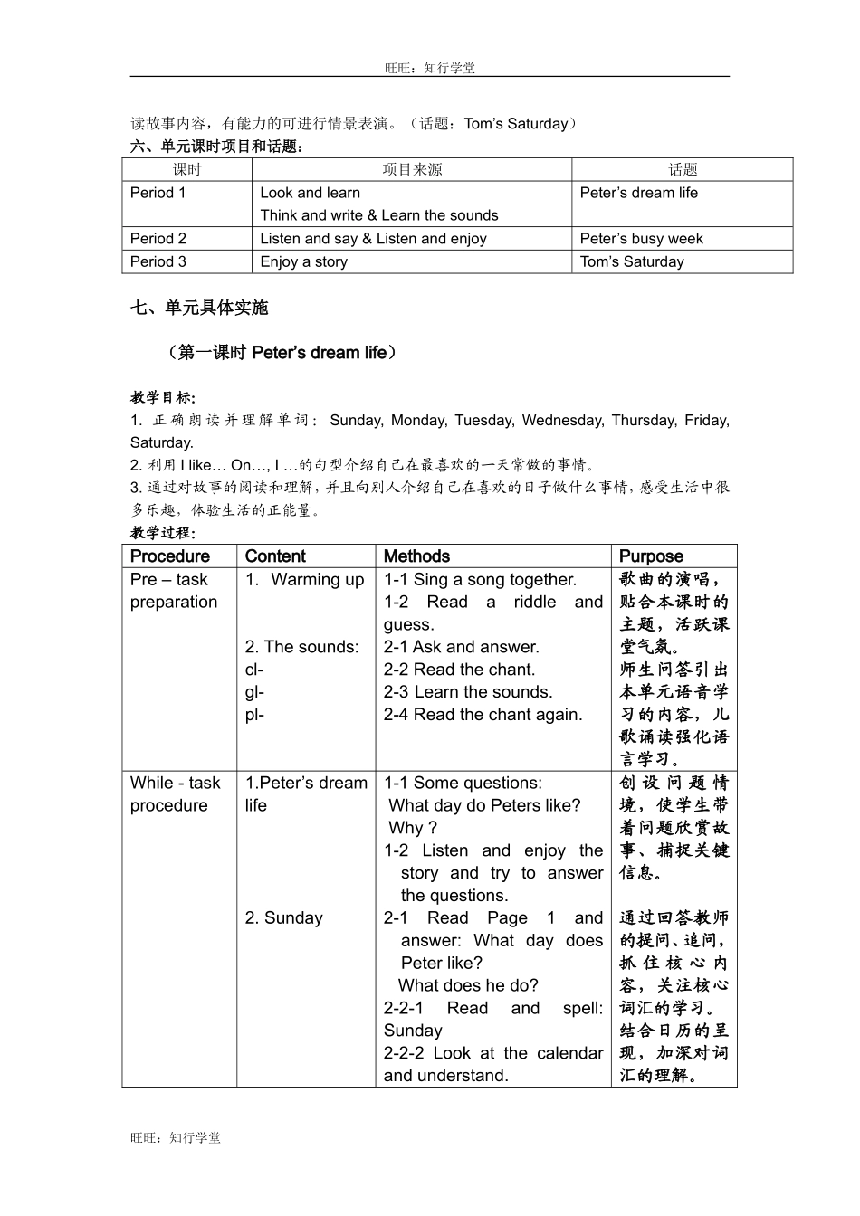 牛津上海版四下Unit 8《Days of the week》word说课稿【旺旺：知行学堂】.doc_第2页