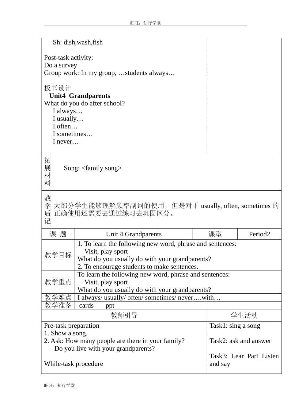 牛津上海版五上Unit 4《Grandparents》word表格式教案（3课时）【旺旺：知行学堂】.doc_第2页