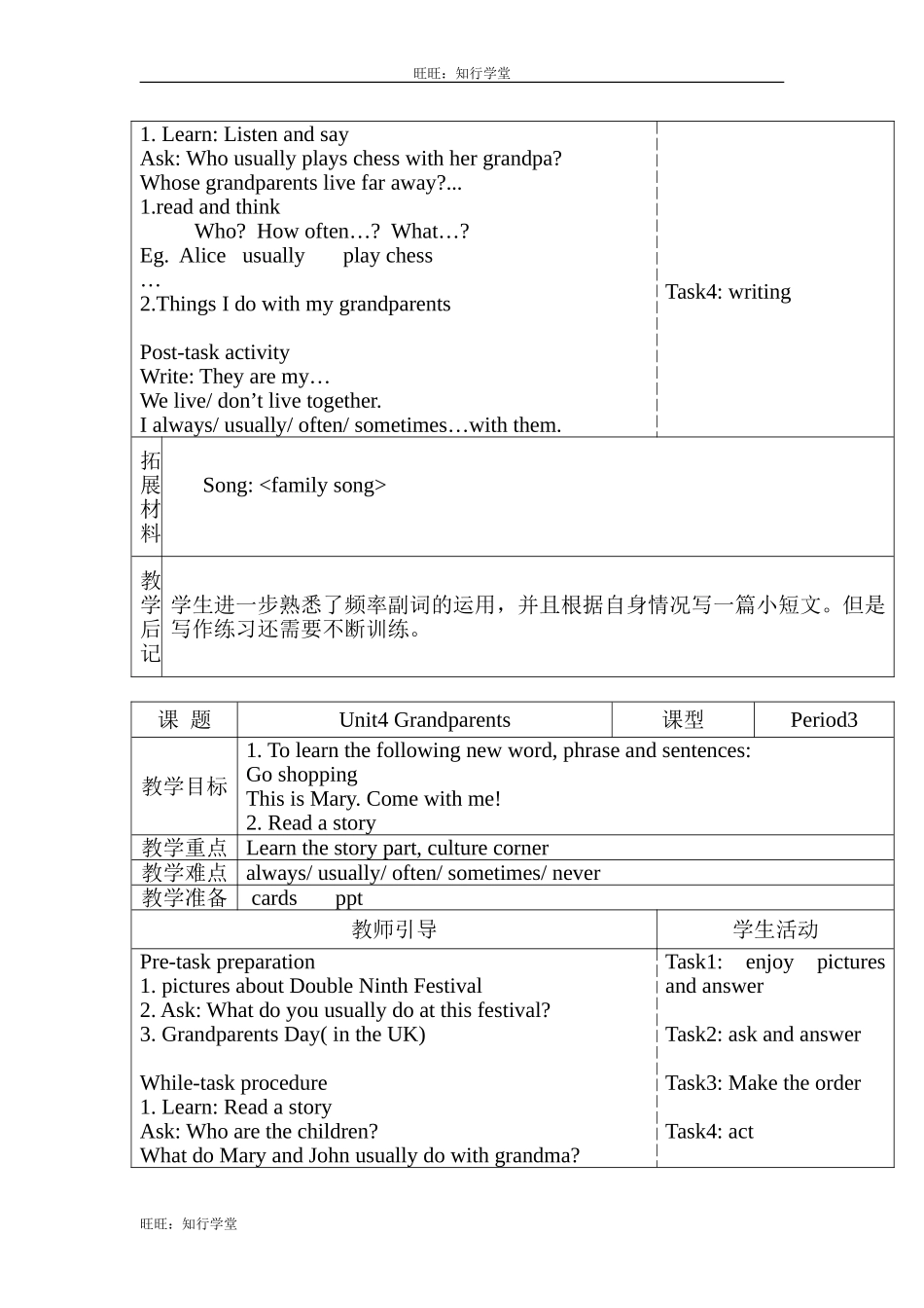 牛津上海版五上Unit 4《Grandparents》word表格式教案（3课时）【旺旺：知行学堂】.doc_第3页