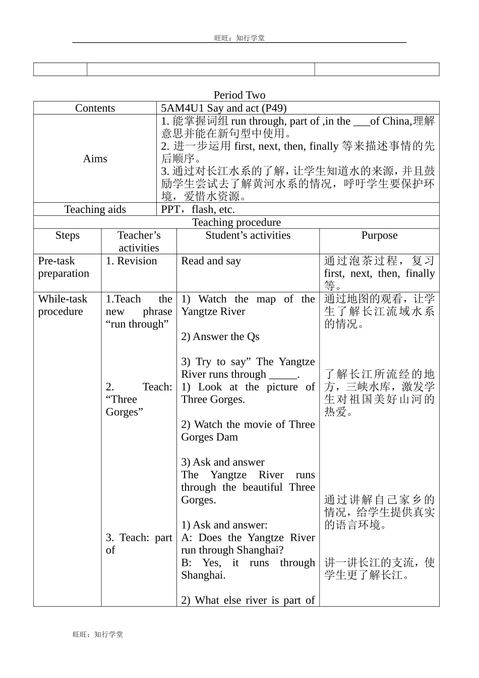 牛津上海版五上Unit 11《Water》word教案（3课时）【旺旺：知行学堂】.doc_第2页
