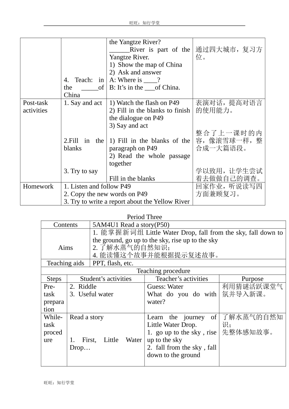 牛津上海版五上Unit 11《Water》word教案（3课时）【旺旺：知行学堂】.doc_第3页