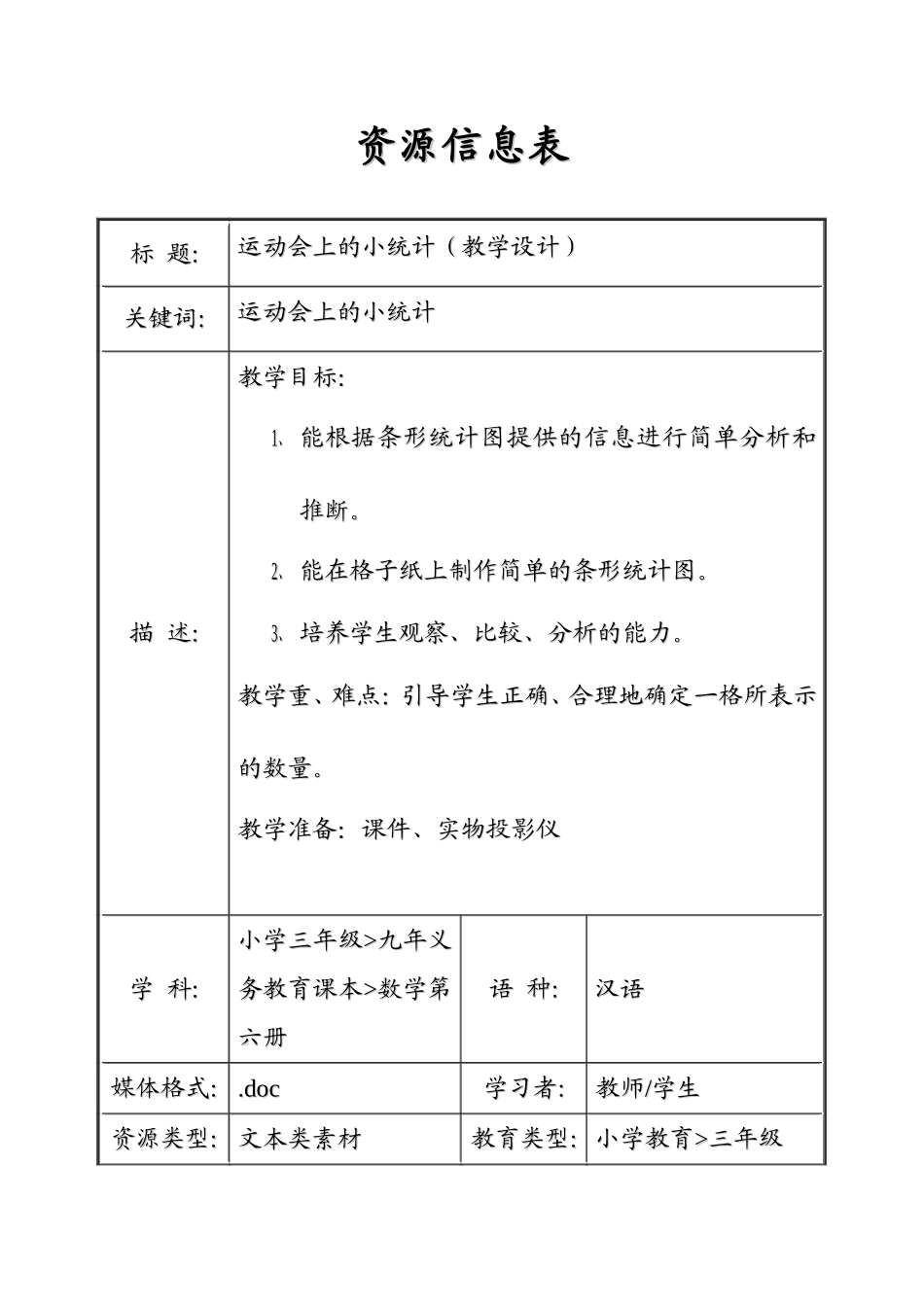 【沪教版六年制】三年级下册第二单元运动会上的小统计.doc_第1页
