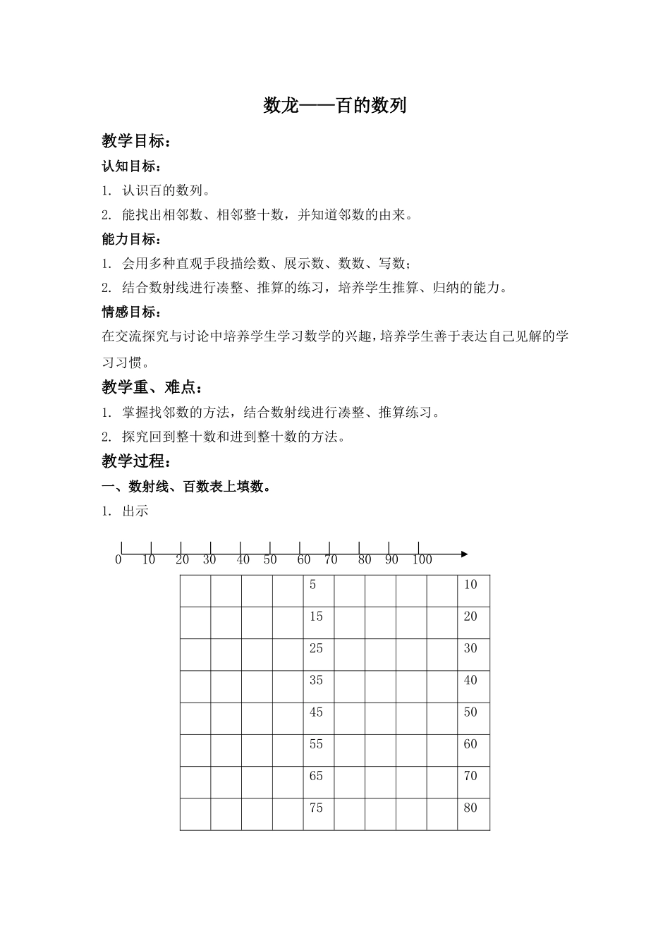 【沪教版六年制】小学数学一年级下册3.6 数龙——百的数列.doc_第1页