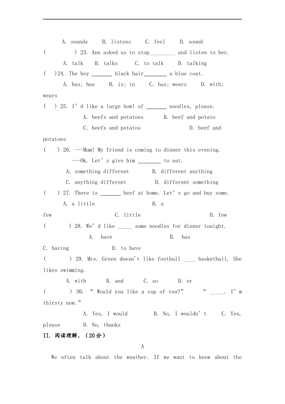 【沪教牛津版（三起）】六年级上册英语 期中考试试题（一）.doc_第3页