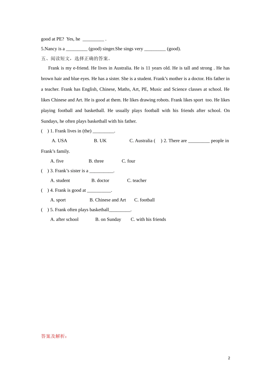 【精品】五年级上册英语一课一练-Unit6 5Checkout time & Ticking time-译林版（三起）.doc_第2页