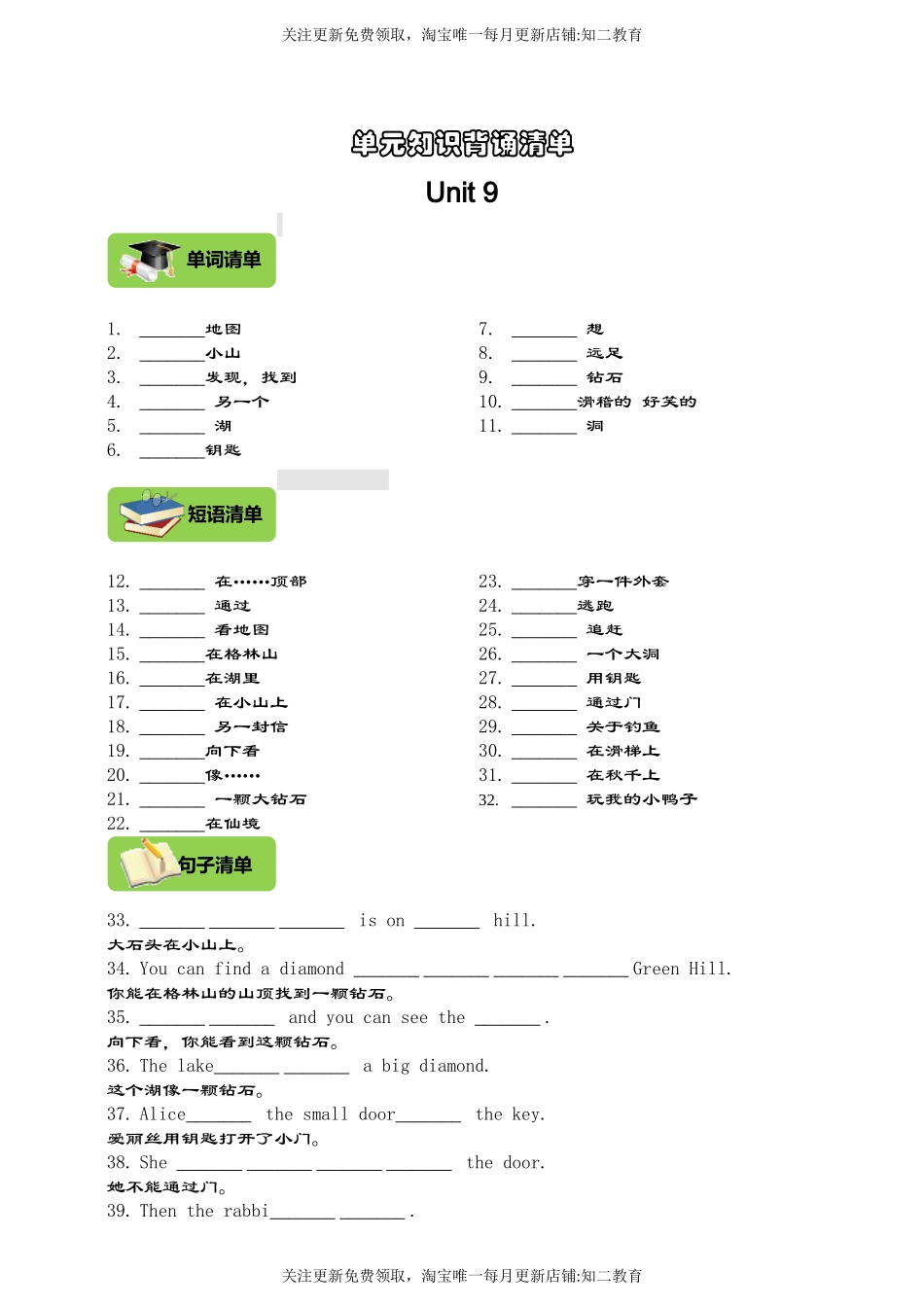 【挖空式】Module 3 Unit 8 An outing 单元知识背诵清单 (含答案）.doc_第1页