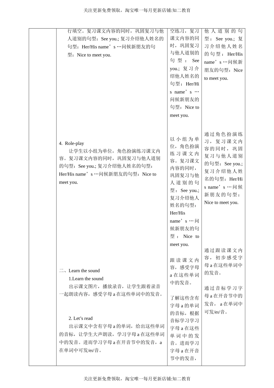 【新课标】Unit 1 Meeting new people Say and act Learn the sounds教案.doc_第3页
