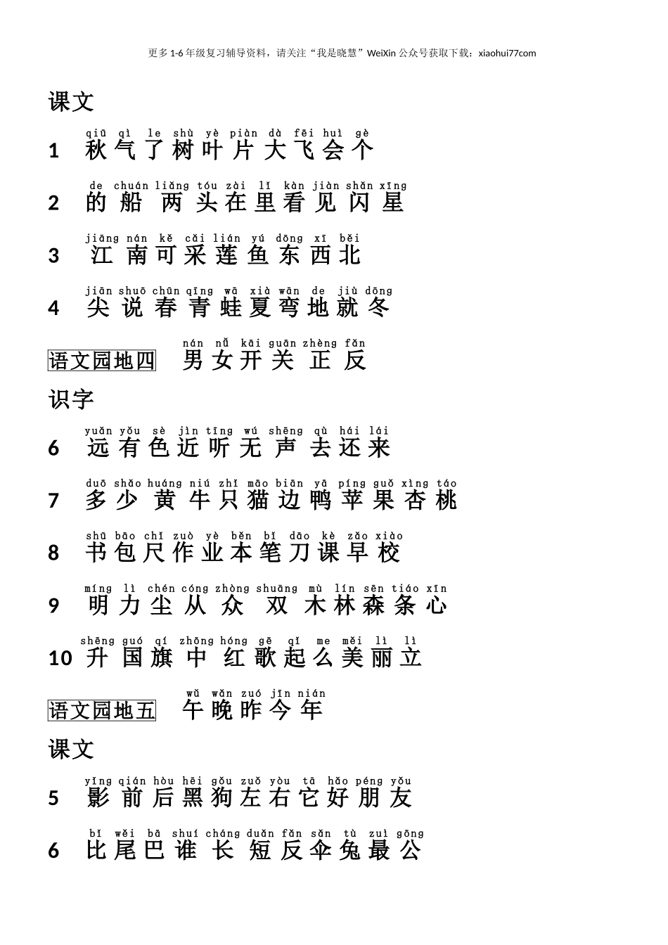 人教版一年级语文上册识字表.doc_第2页