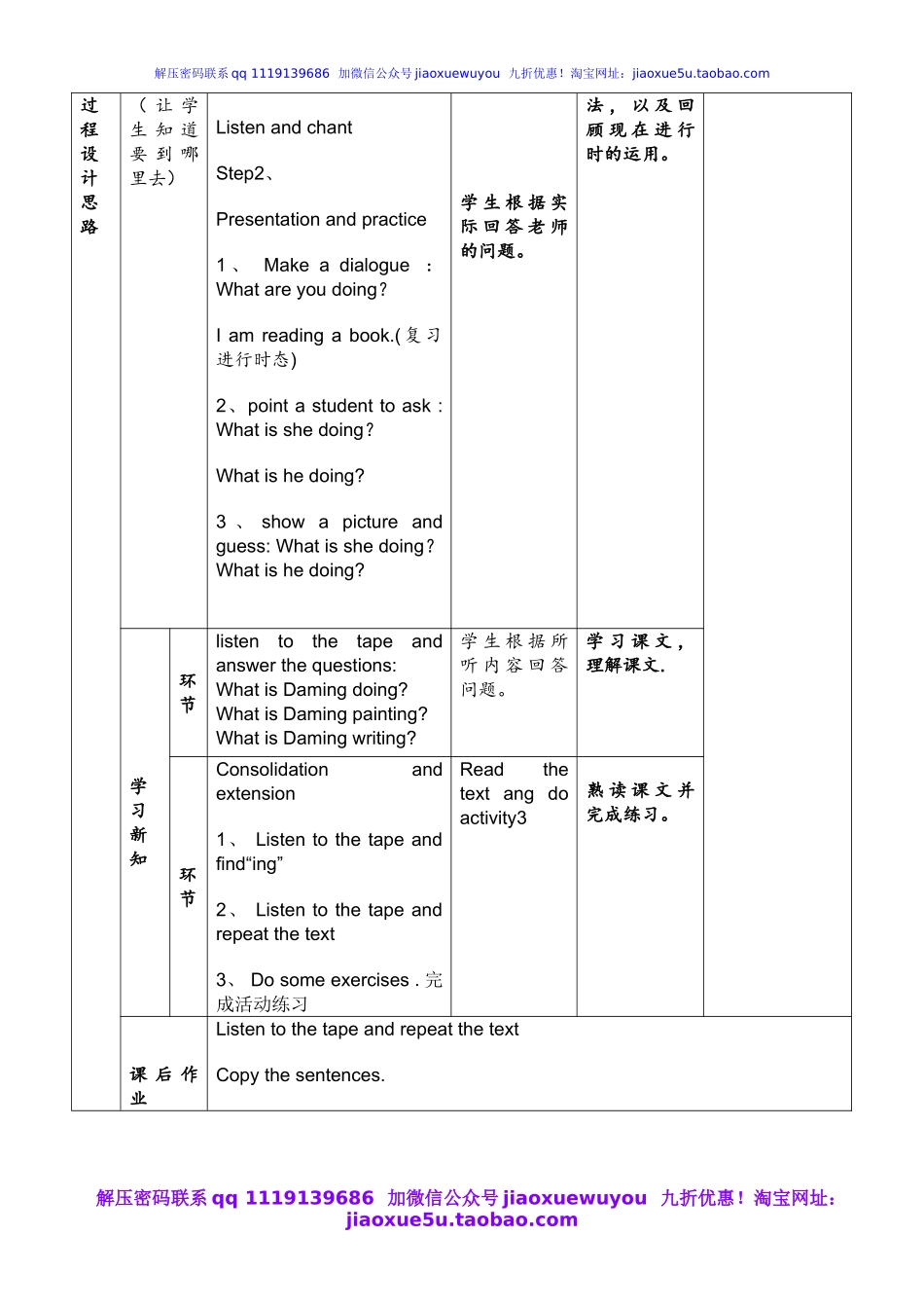 外研版一起小学英语四下《Module 5Unit 2 He's drawing books and birds.》word教案.doc_第2页