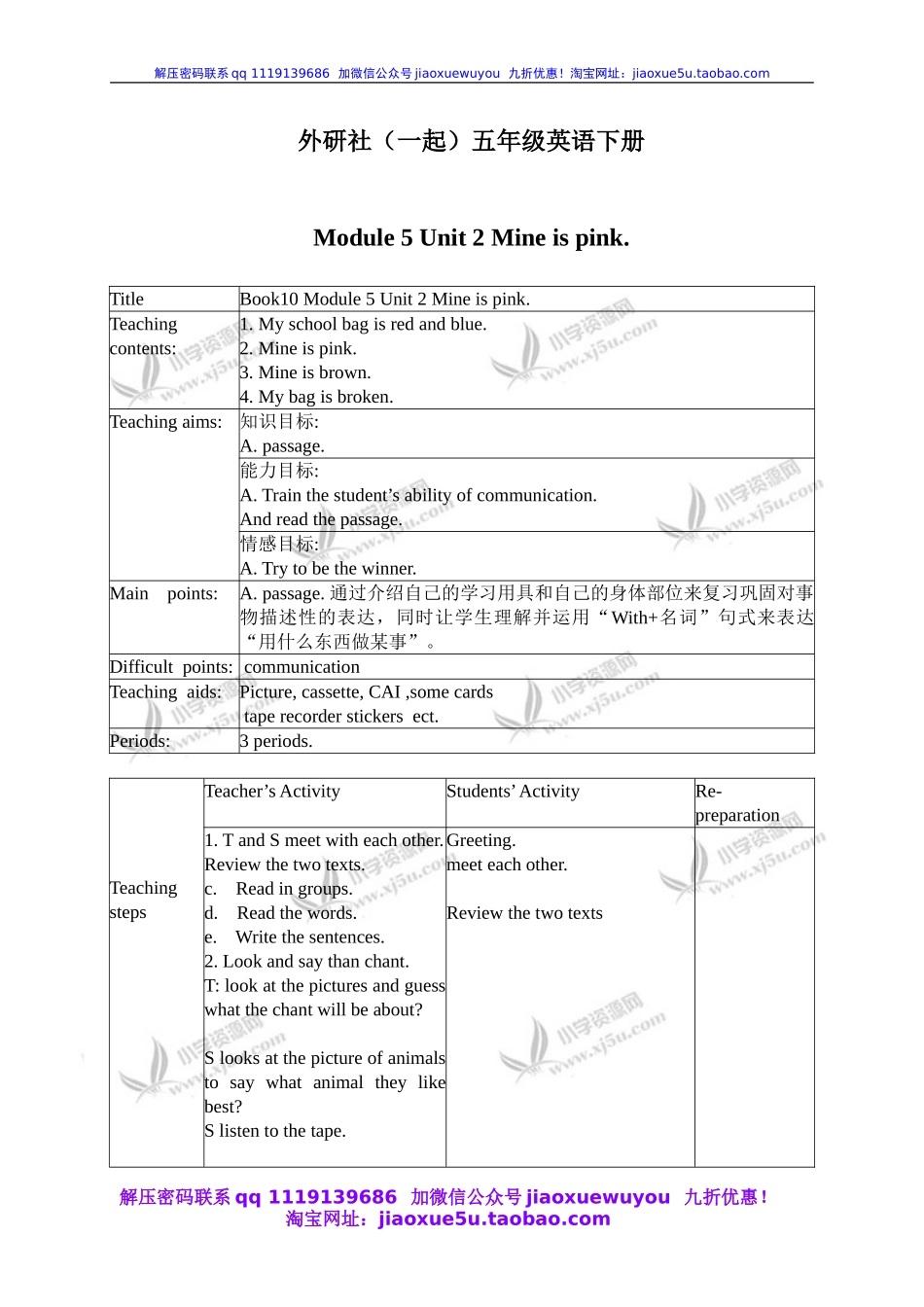 外研一起小学英语五下《Module5Unit 1 Your bag is broken.》word教案 (8).doc_第1页