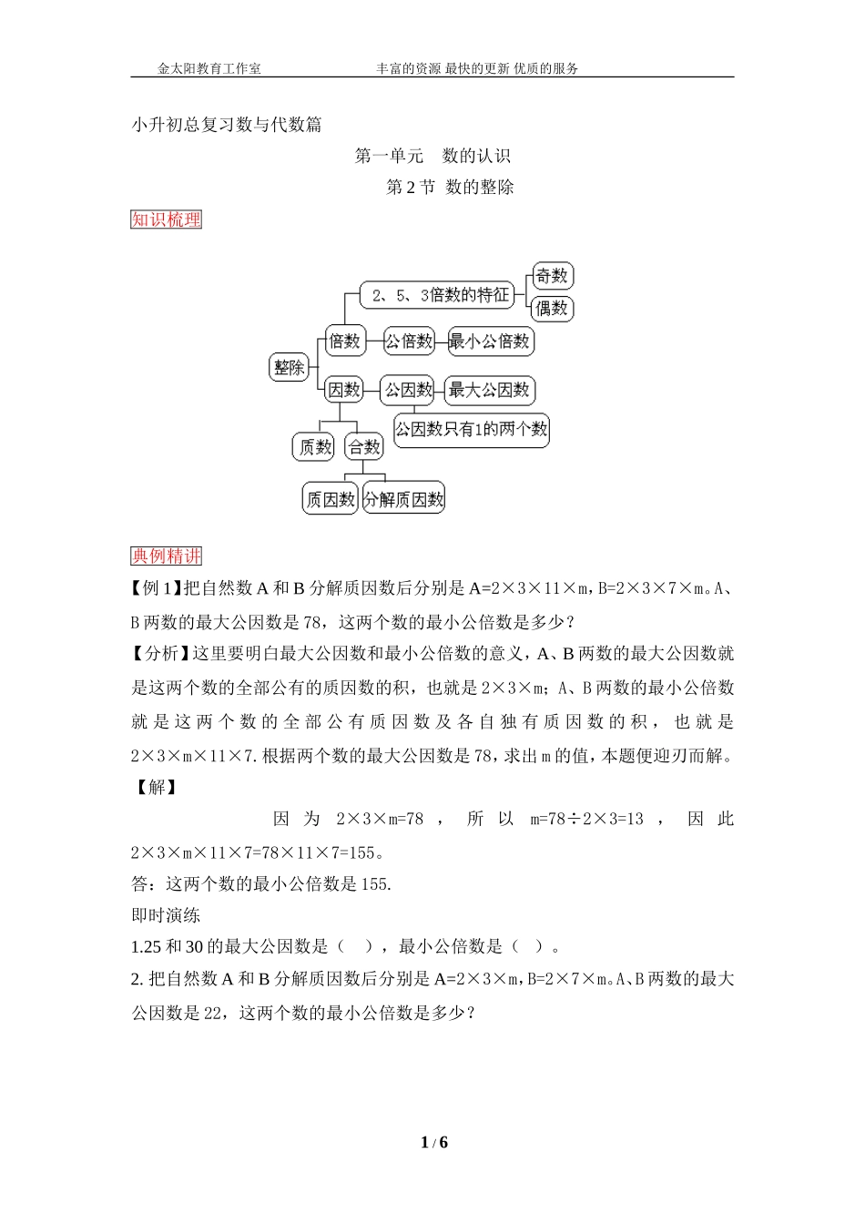 小升初数学总复习知识梳理+练习+答案-数的整除-通用版.doc_第1页
