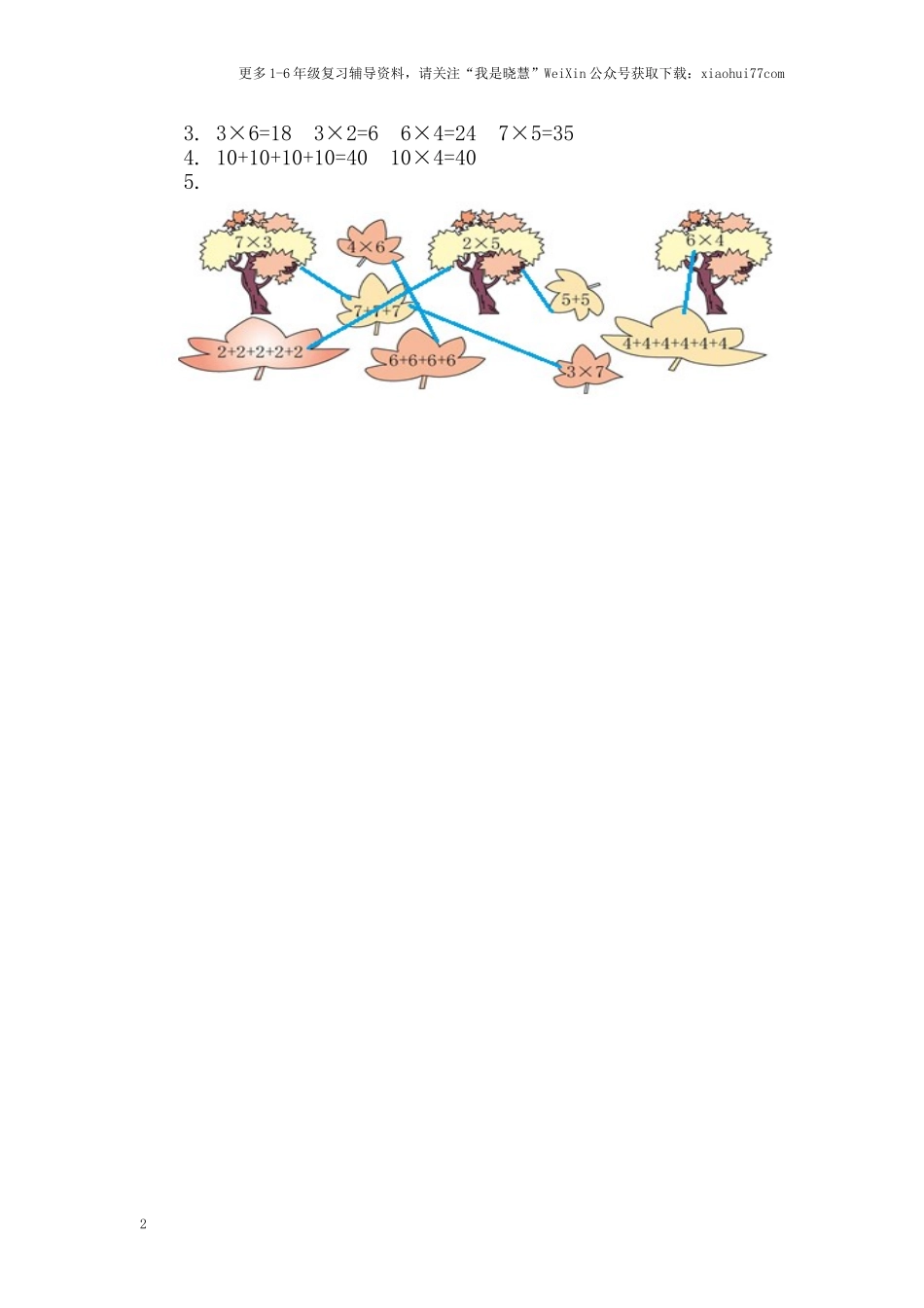 小学二年级上册上学期-四单元表内乘法课时：1（人教版）练习题.doc_第2页