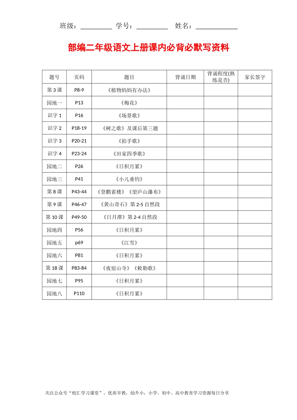 二年级语文上册必背课文重点句子暑假赶紧背起来！.docx_第1页
