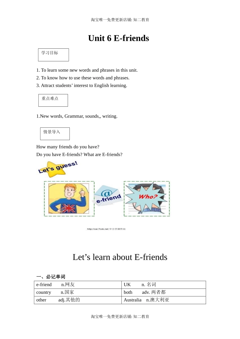 六年级上册英语讲义-Unit6 E-friends知识点复习 巩固提高 拓展延伸（有答案）沪教牛津版.docx_第1页