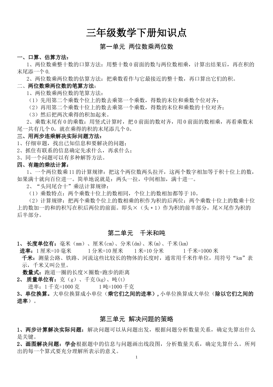三年级（下册）苏教版数学汇总重点.docx_第1页