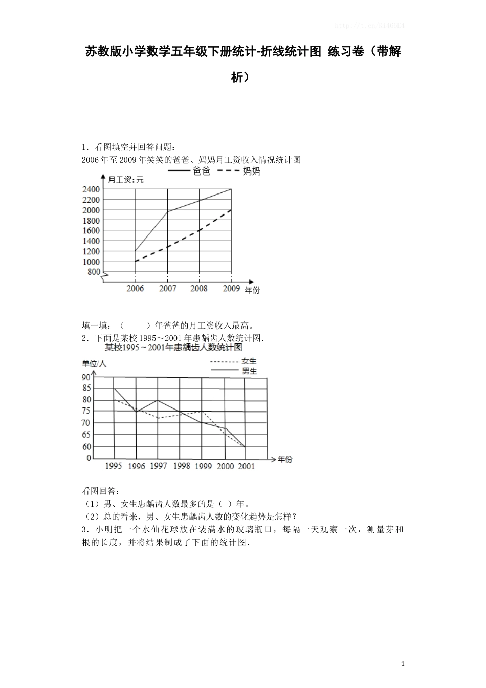 五年级下数学一课一练-折线统计图-人教新课标（喜子的商铺）.docx_第1页