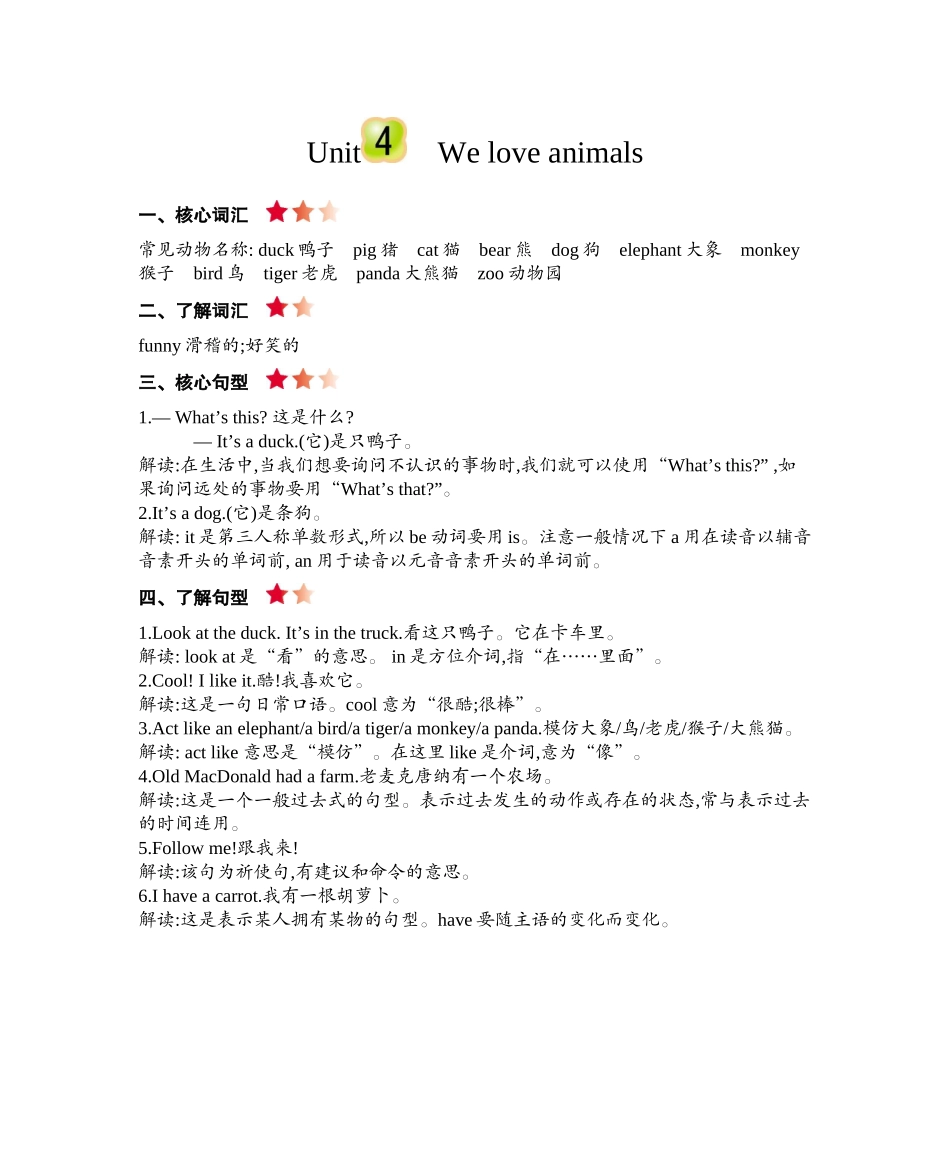 小学三年级上册人教PEP英语：Unit 4知识清单.docx_第1页