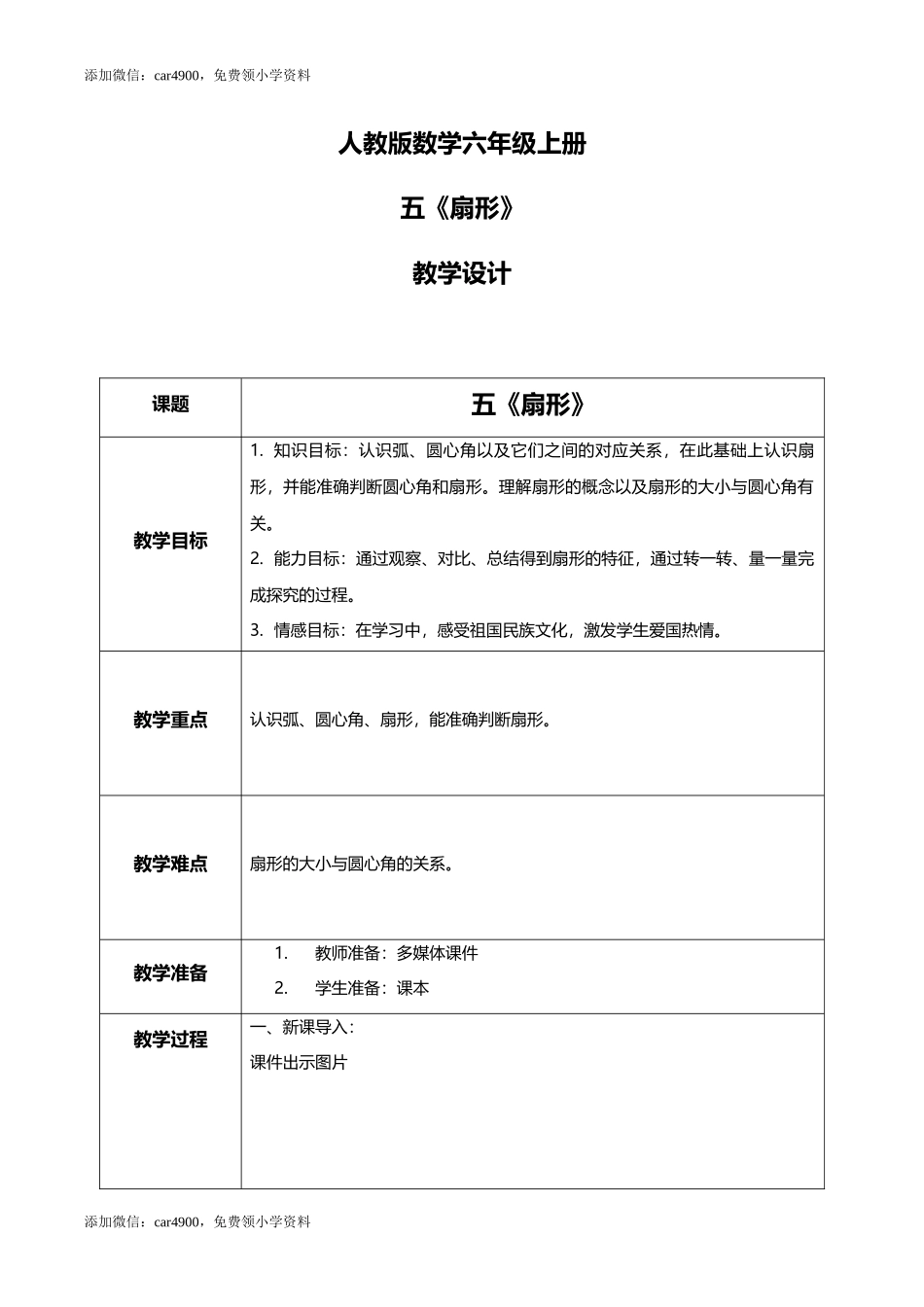 人教版小学数学六年级上册5.4《扇形》教学设计.docx_第1页
