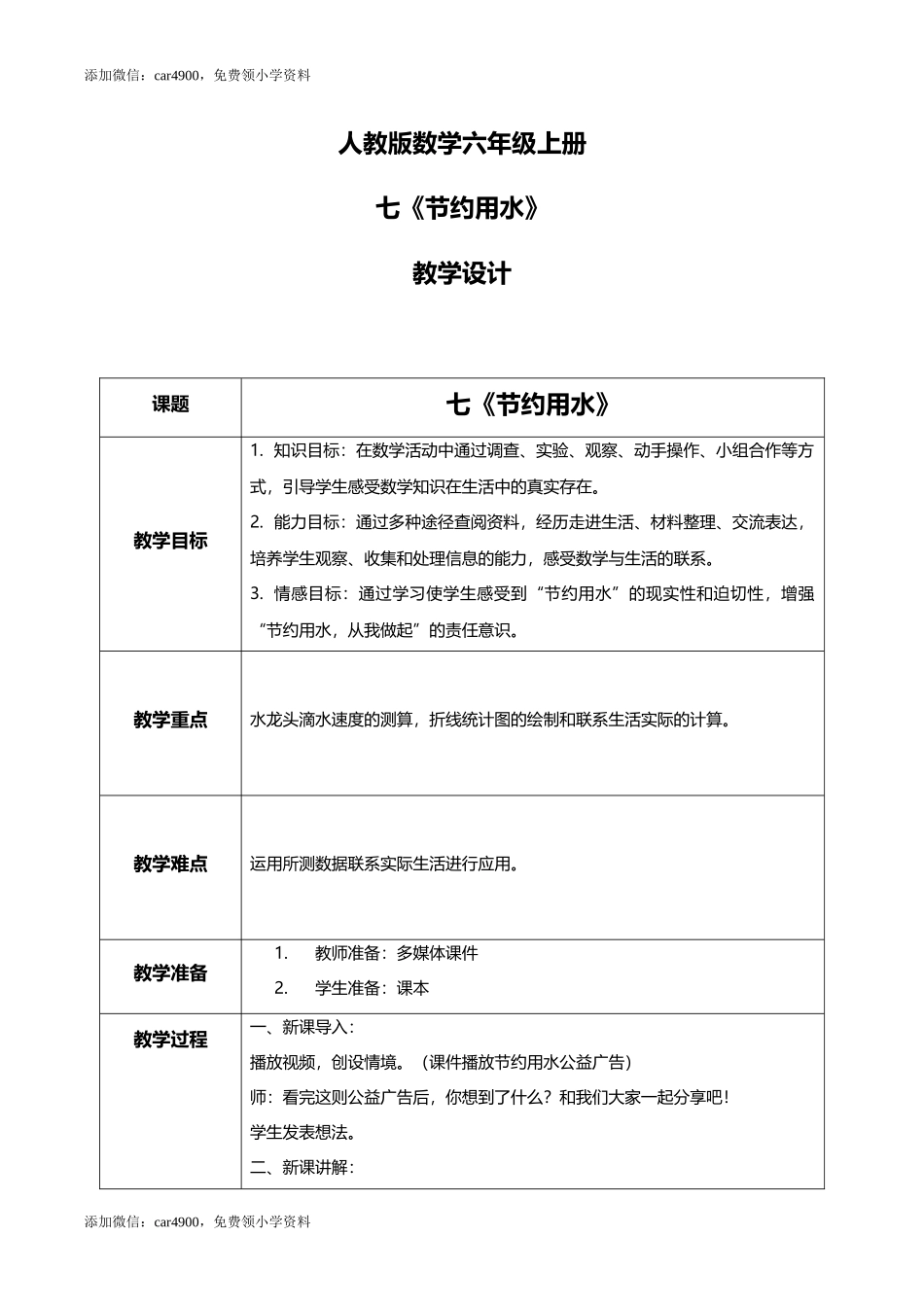 人教版小学数学六年级上册《节约用水》教学设计.docx_第1页