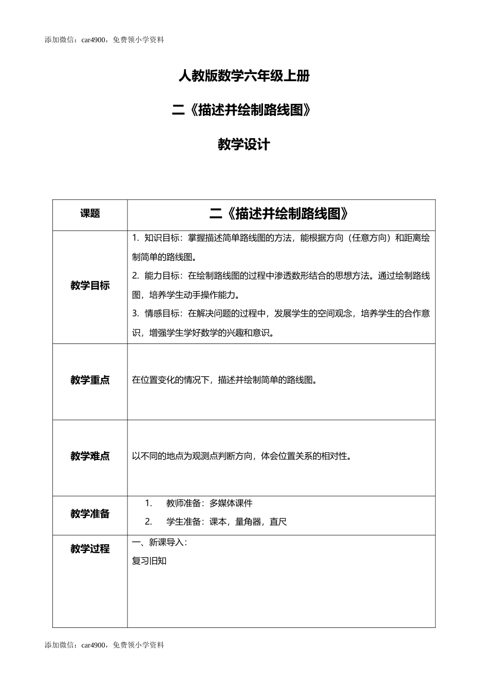 人教版小学数学六年级上册2.3《描述并绘制路线图》教学设计.docx_第1页