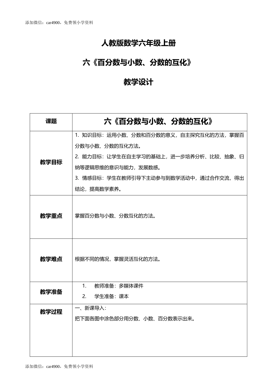 人教版小学数学六年级上册6.2《百分数与小数、分数的互化》教学设计.docx_第1页