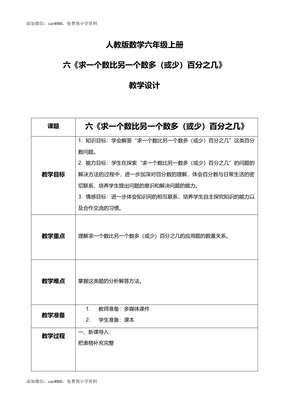 人教版小学数学六年级上册6.3《求一个数比另一个数多（或少）百分之几》教学设计.docx_第1页