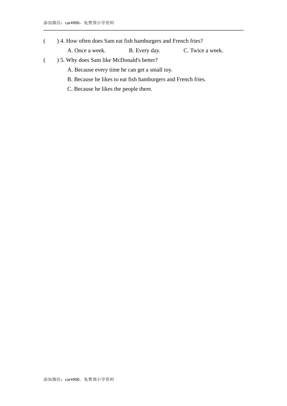 六年级下册英语一课一练－Module1 Unit 2 What do you want to eat∣外研社（三起）（含答案）.doc_第3页