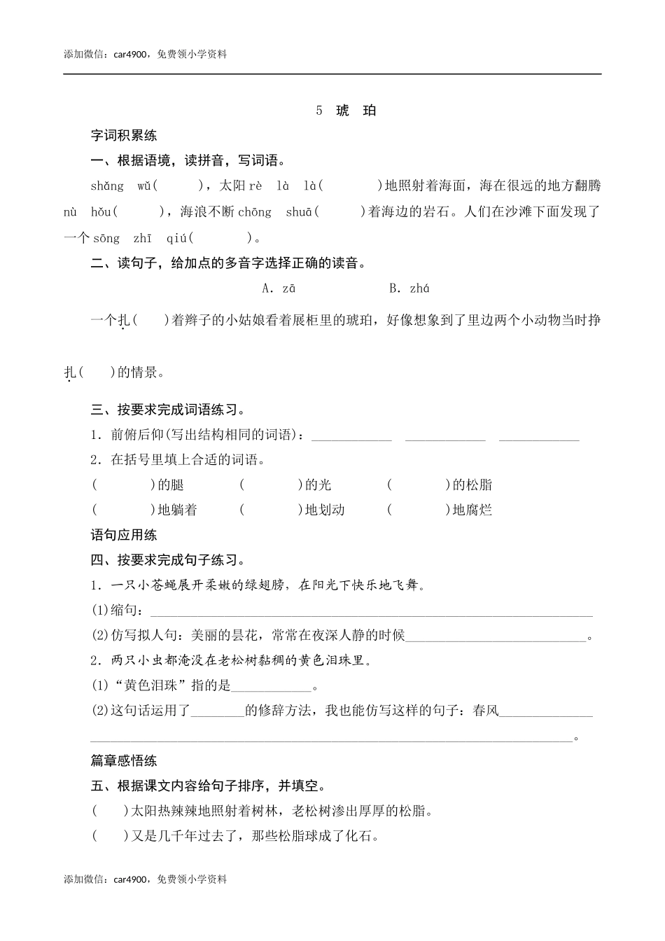 05《琥珀》课时测评.docx_第1页