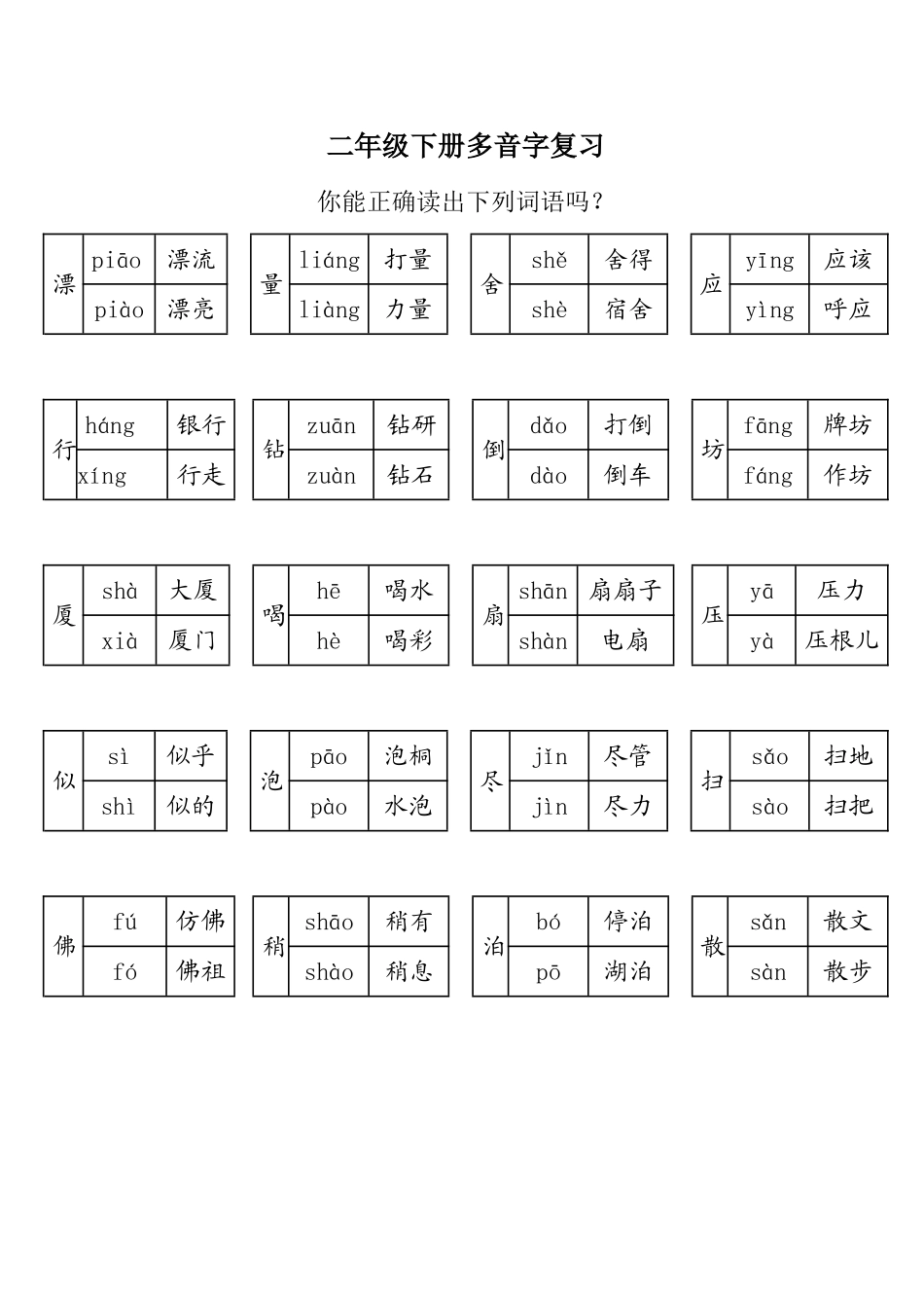 二年级下册多音字复习 (2).doc_第1页