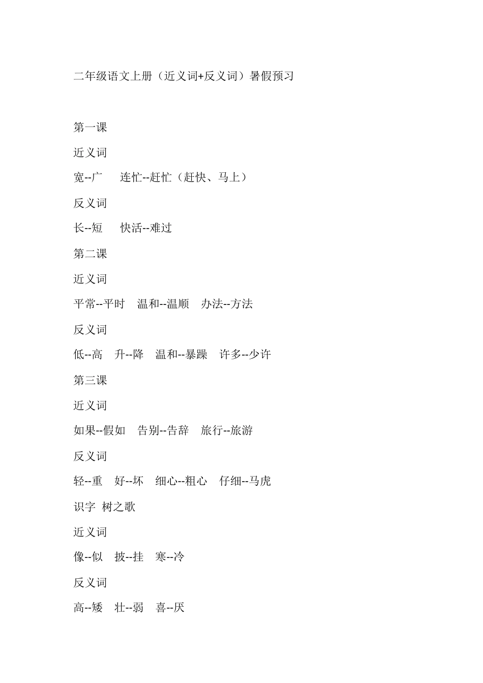 二（上）语文近反义词汇总 (2).docx_第1页