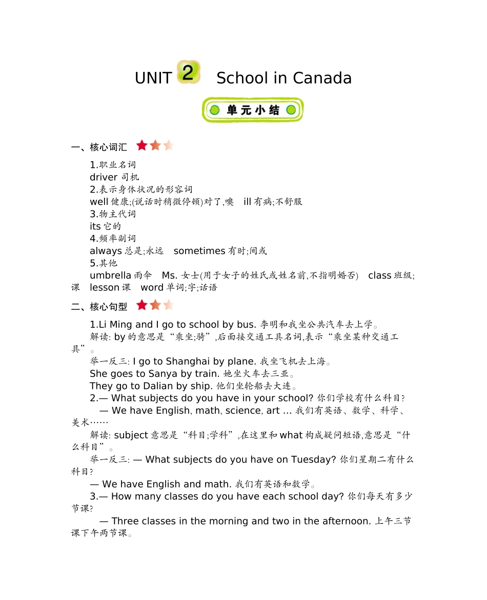 六（上）冀教版英语 Unit 2 知识重点 (2).docx_第1页