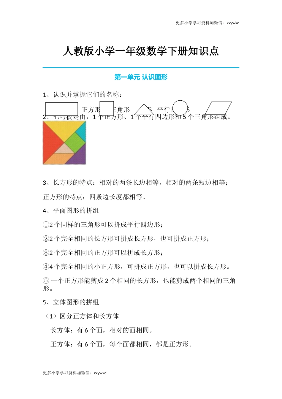 人教小学数学1下 知识要点.doc_第1页