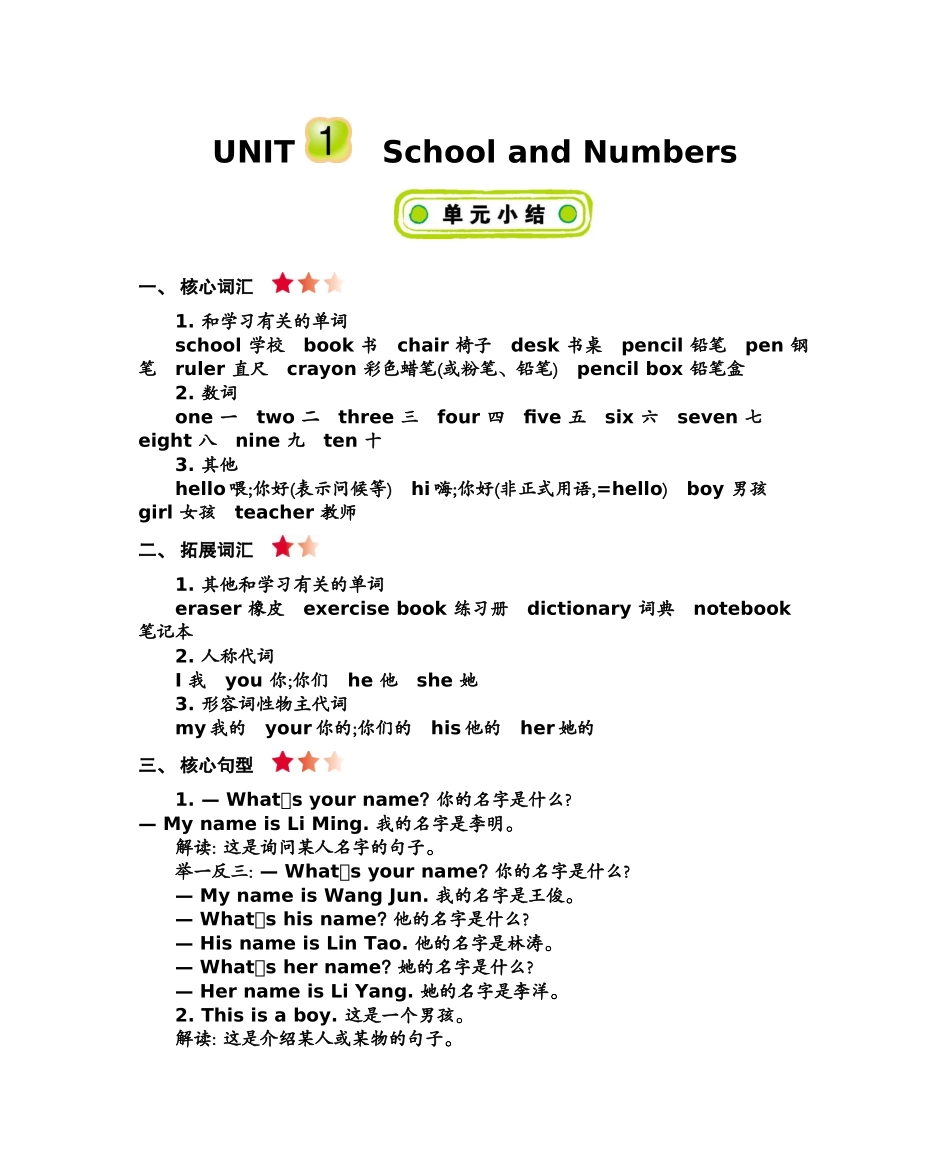 三（上）冀教版英语 Unit 1 知识重点 (2).docx_第1页