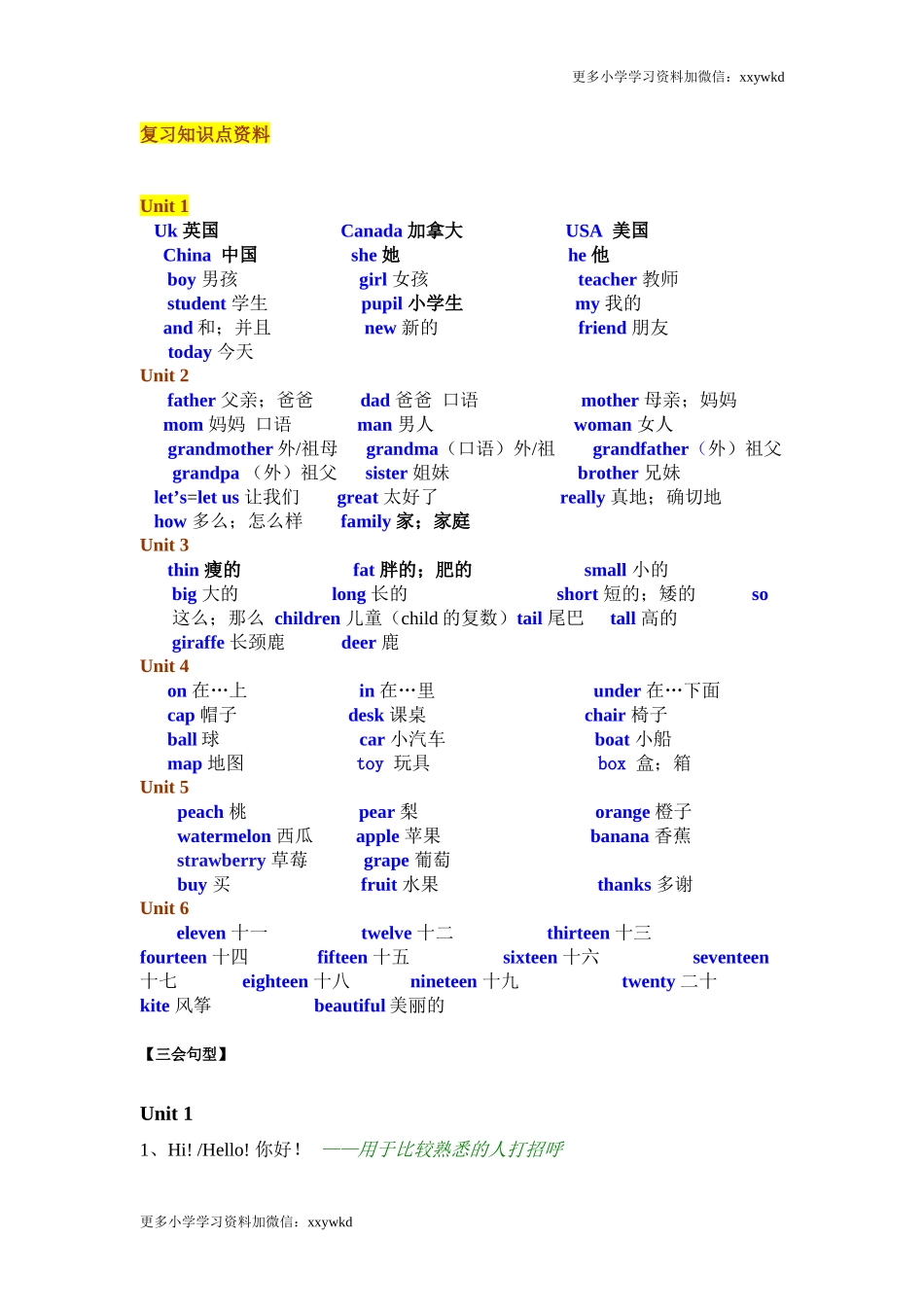 人教小学英语三起点pep版 3下 复习知识点资料.docx_第1页