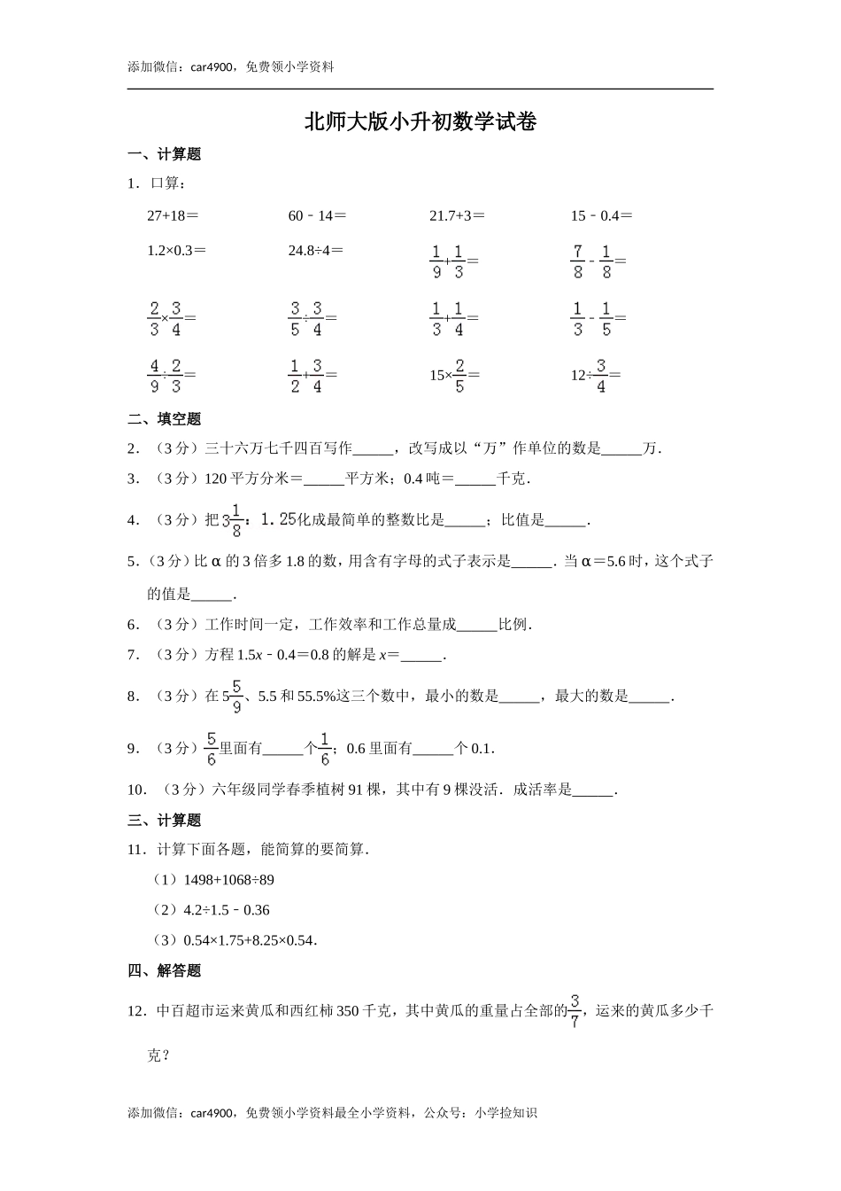 北师大版小升初模拟练习 (4).doc_第1页