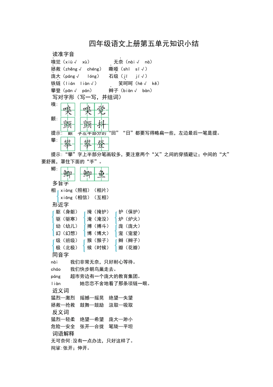 四（上）语文第五单元知识重点.docx_第1页