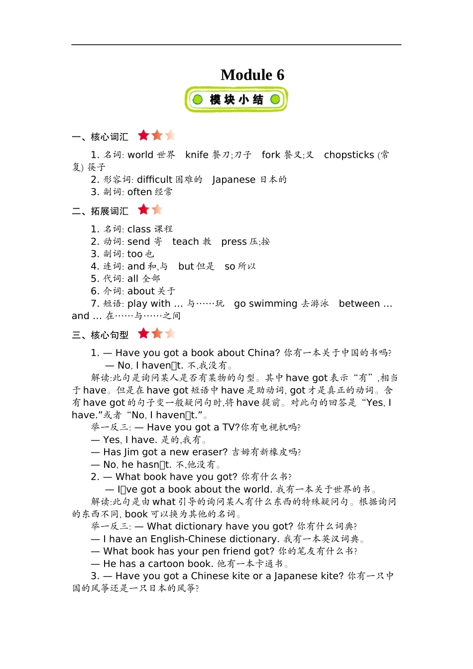 六(上)外研 Module 6 知识清单.docx_第1页