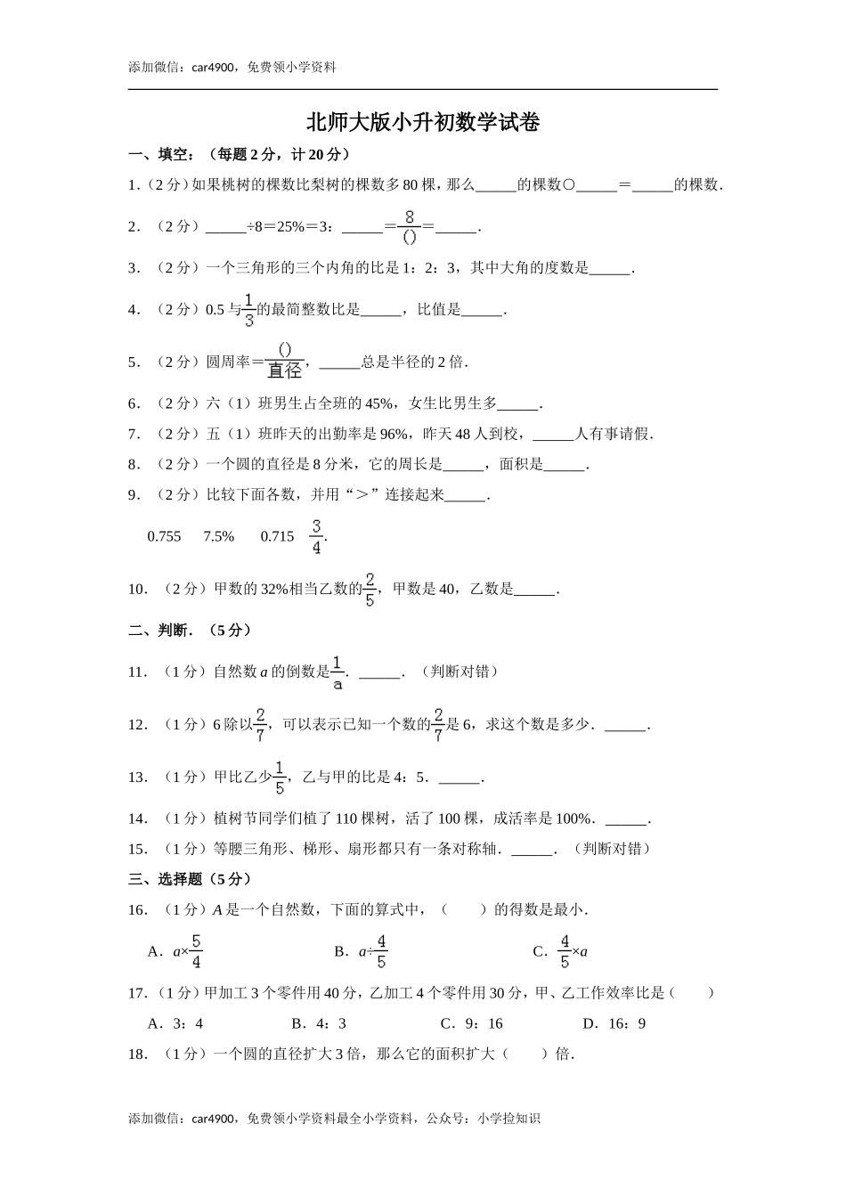 北师大版小升初模拟练习 (12).doc_第1页