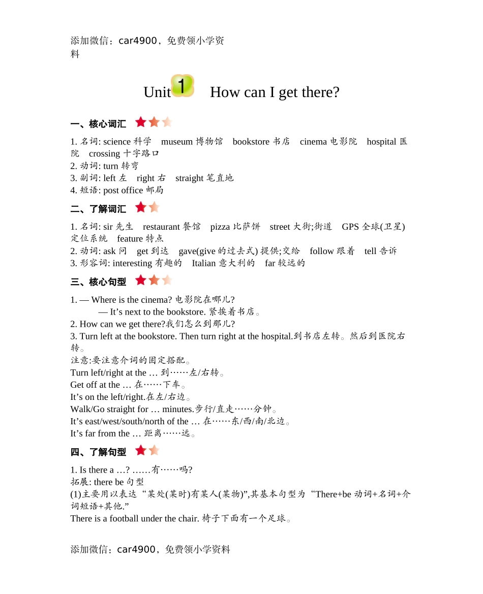 六（上）人教PEP：Unit 1 知识清单.docx_第1页