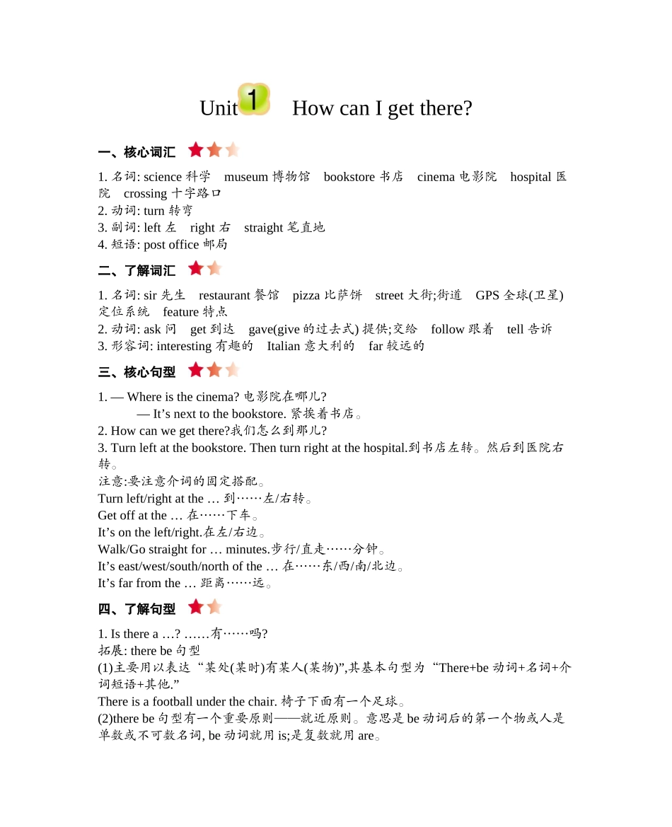 六（上）人教PEP：Unit 1 知识清单(1).docx_第1页
