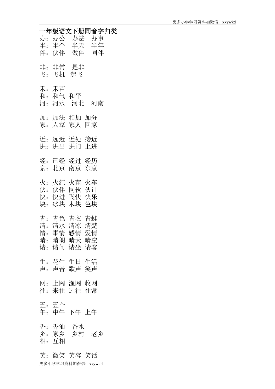 一年级语文下册同音字归类.doc_第1页
