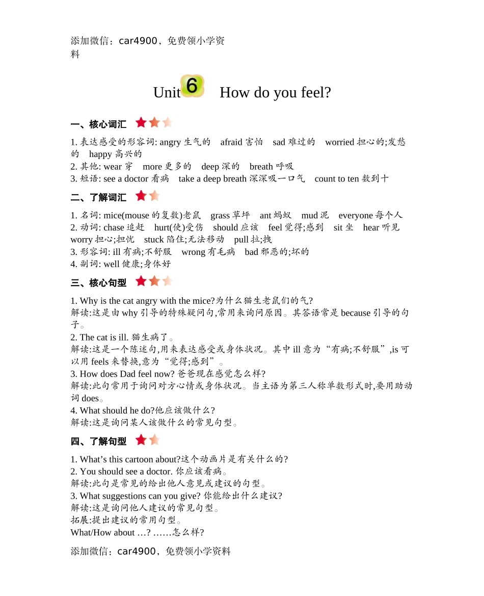 六（上）人教PEP：Unit 6 知识清单.docx_第1页