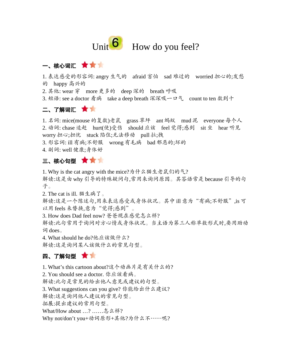 六（上）人教PEP：Unit 6 知识清单.docx_第1页